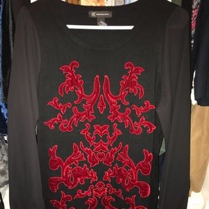 Black w/ red detail mini sweater dress long sleeve